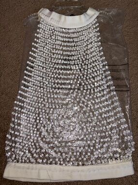 AKIRA White Beaded Mesh Halter Top